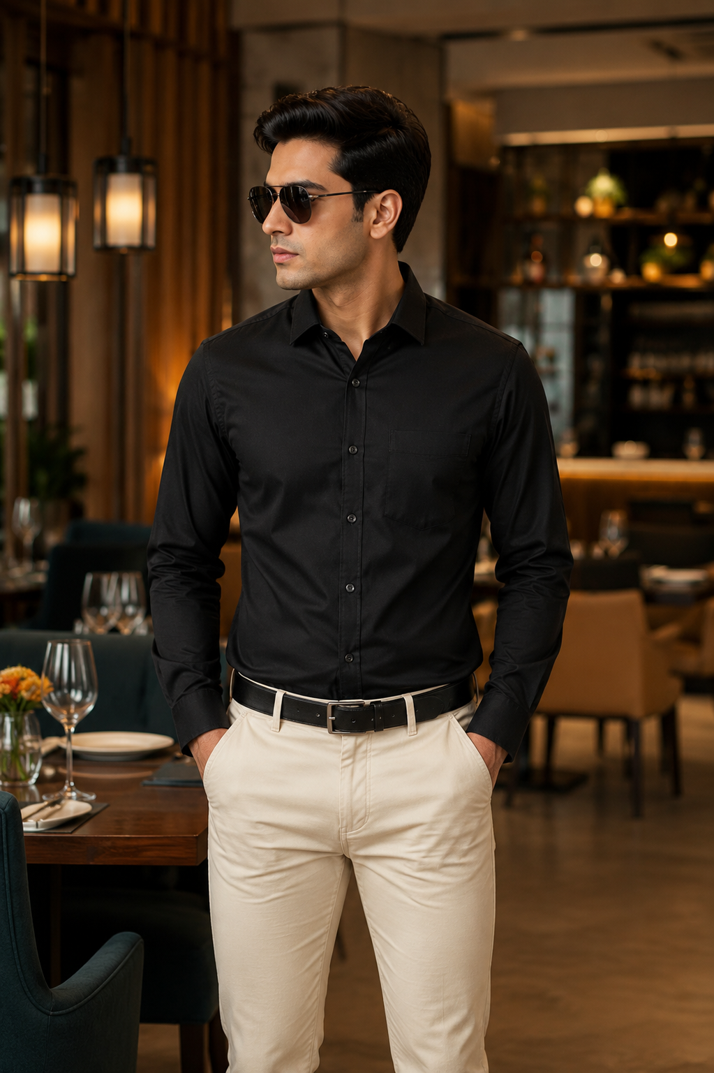 Premium Satin Finish Full Sleeve Black Shirt for Men