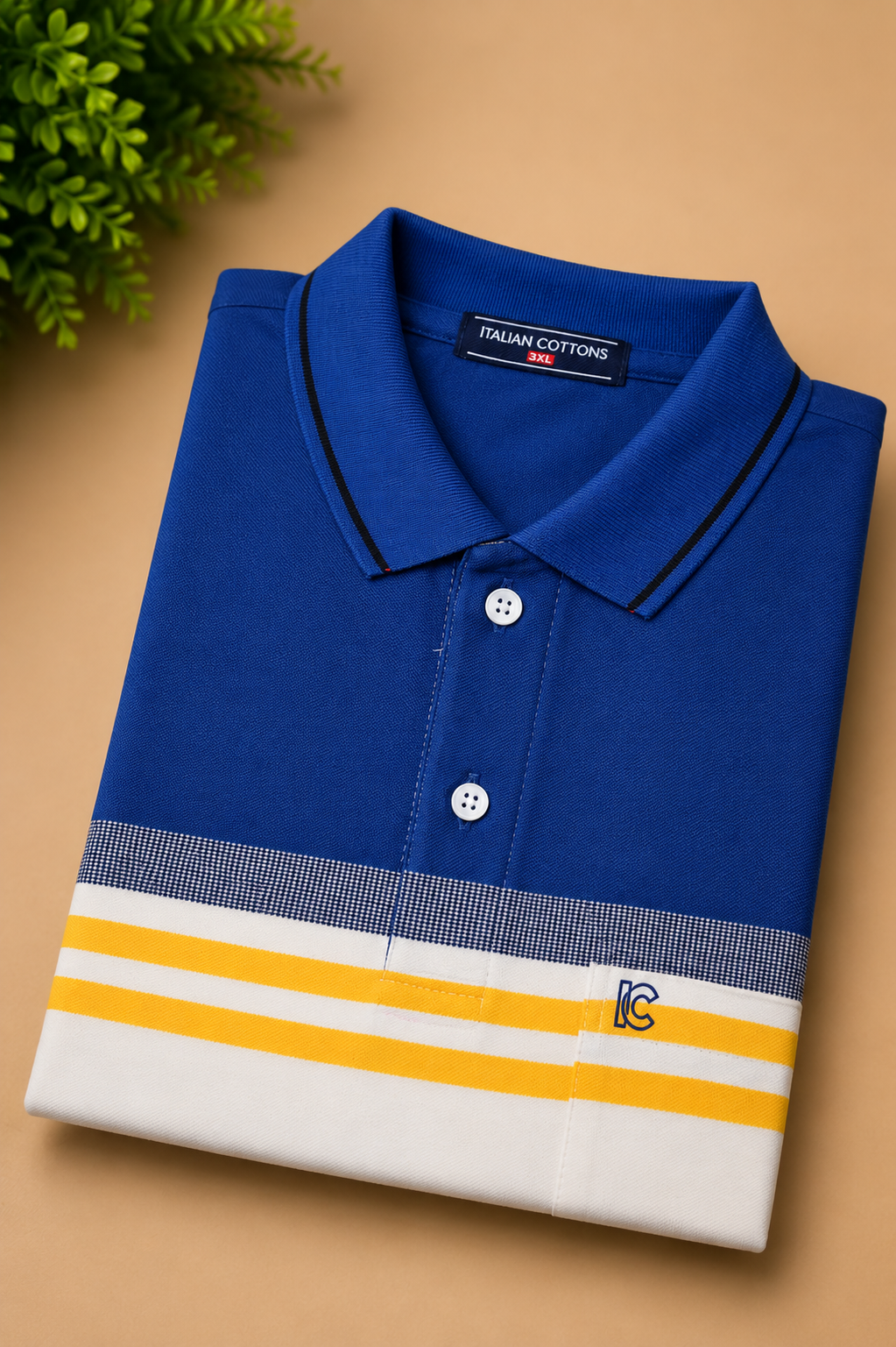 Men's Yellow White & Blue Striped Polo T-Shirt with Chest Pocket