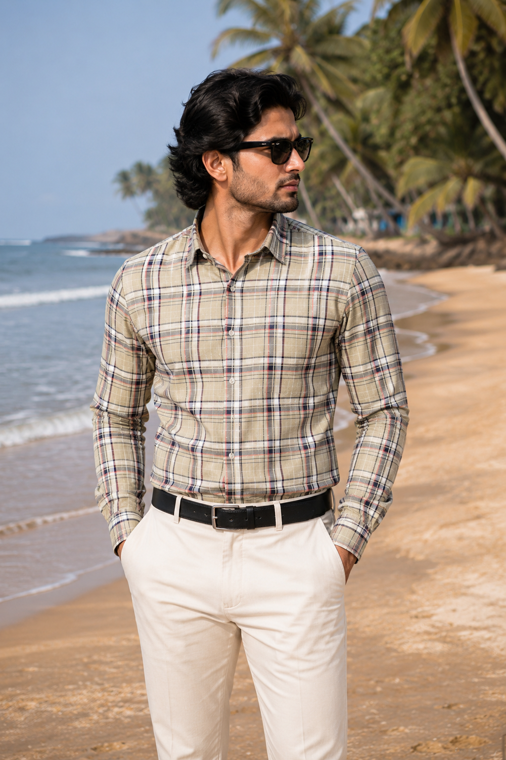 Men's Light Green Checked Cotton Casual Shirt