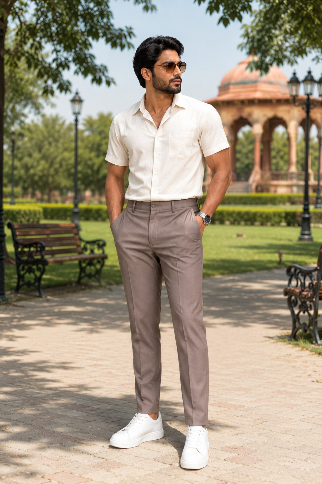 Men's Light Grey Regular Fit Comfortable Casual Trouser