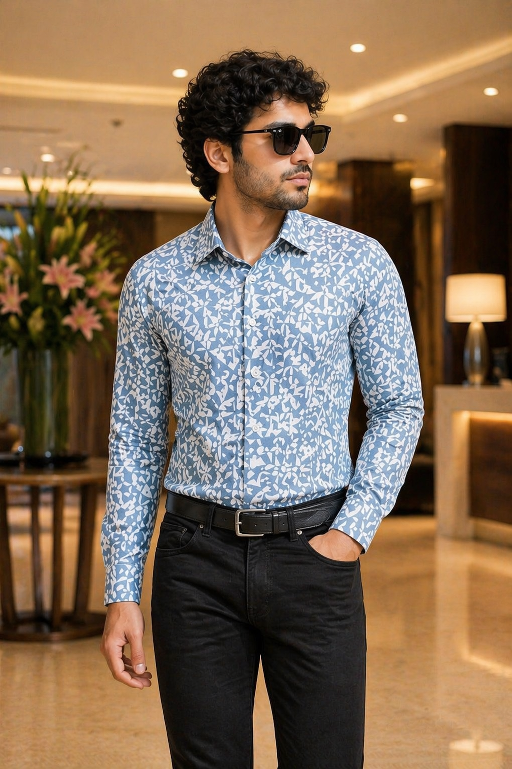 Men’s Premium Floral Blue Full Sleeve Printed Shirt